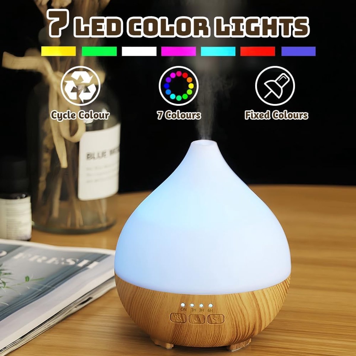 Aromadiffuser, 100 ml, ultrasone luchtbevochtiger, aromatherapie, oliediffuser, diffuser voor etherische oliën met 7-kleurig ledlicht en automatische uitschakelfunctie — cadeau in Wonen & Interieur - foto 2