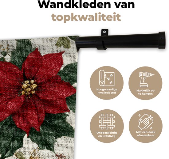 Wandkleed 120x90 cm - Wanddoek Feestelijk - Textielpatroon - Kerstbloemen - Kleurrijk - Wandtapijt - Wandkleden