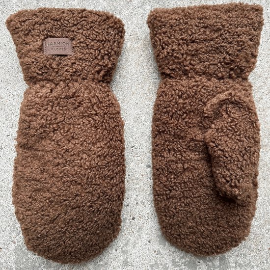 Moufles Teddy femme - Moufles Mitaines - Doublure chaude - Marron - Marron chocolat - Taille unique
