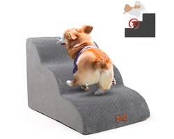 CALIYO Hondentrap - Hondentrapje voor Honden - Trap Hond 3 Treden – 40x60x40 cm - Hondenloopplank - Opstapje Hond - Foam - Grijs