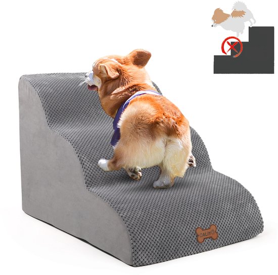 CALIYO Hondentrap - Hondentrapje voor Honden - Trap Hond 3 Treden – 40x60x40 cm - Hondenloopplank - Opstapje Hond - Foam - Grijs