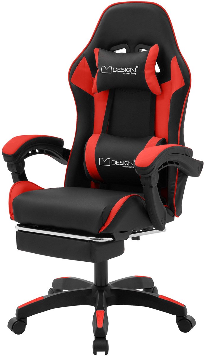 Gaming stoel met voetsteun en armleuning zwart-rood, gemaakt van imitatieleer ML design