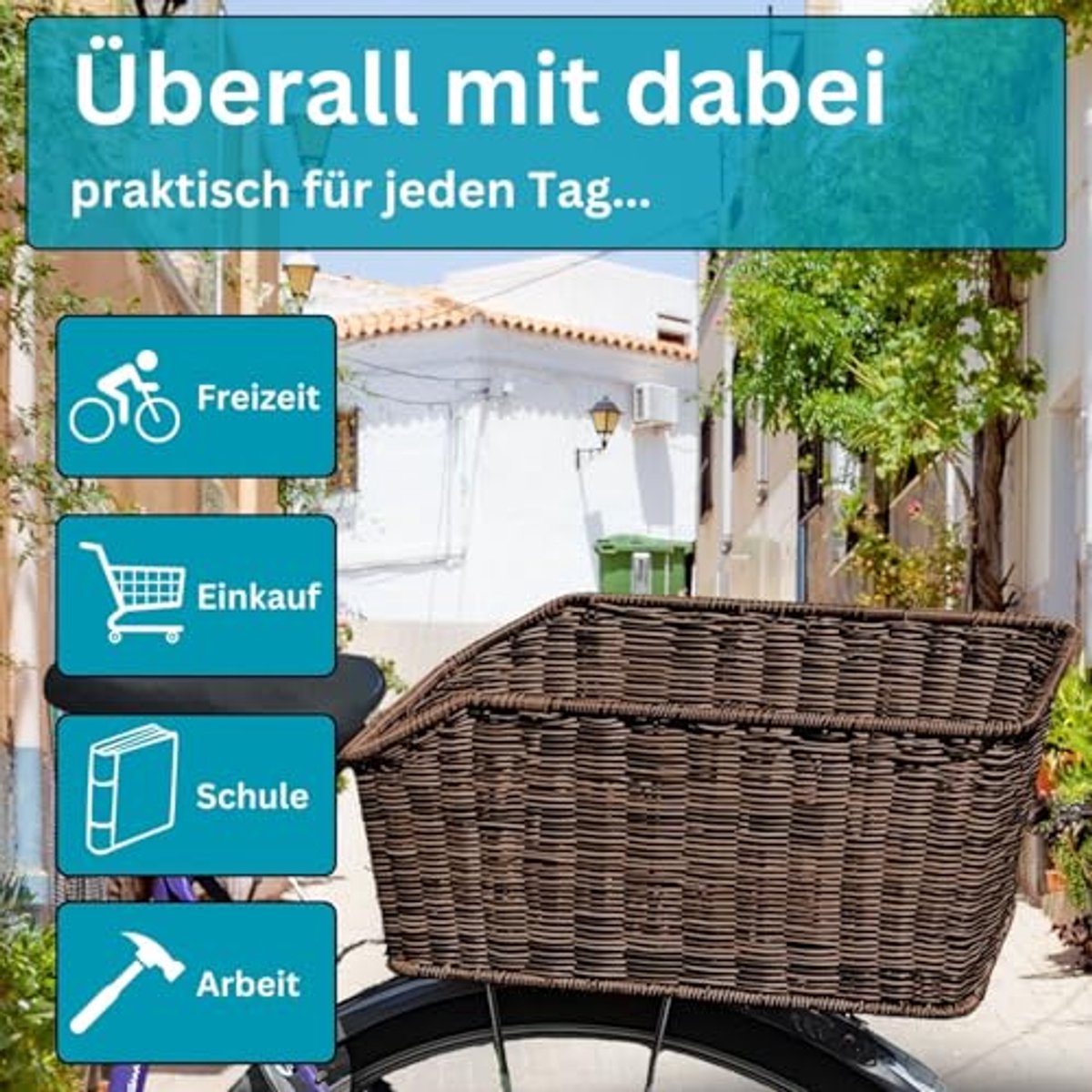 Fietsmand Achter Rattan Look voor Bagagedrager - Stabiele en Ruime Mand
