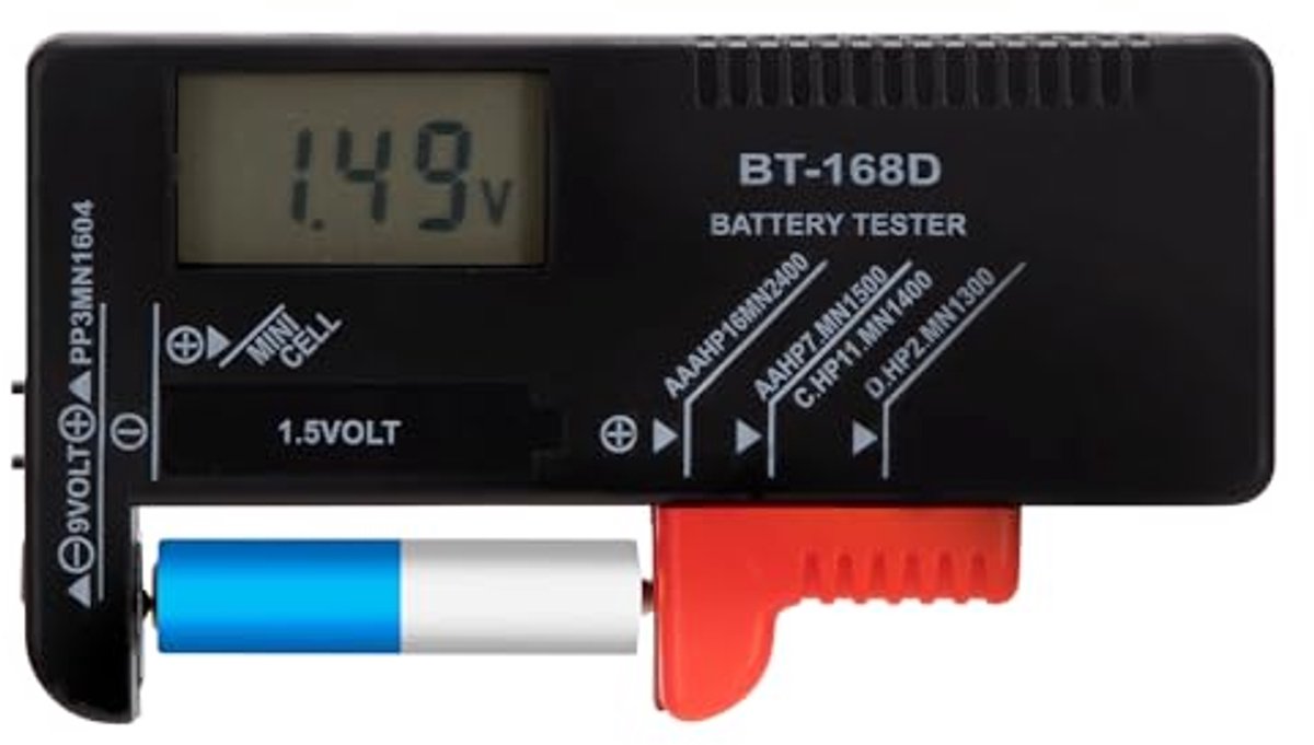 Digitale Accutester met LCD-scherm voor Diverse Batterijen - AA, AAA, C, D, 9V