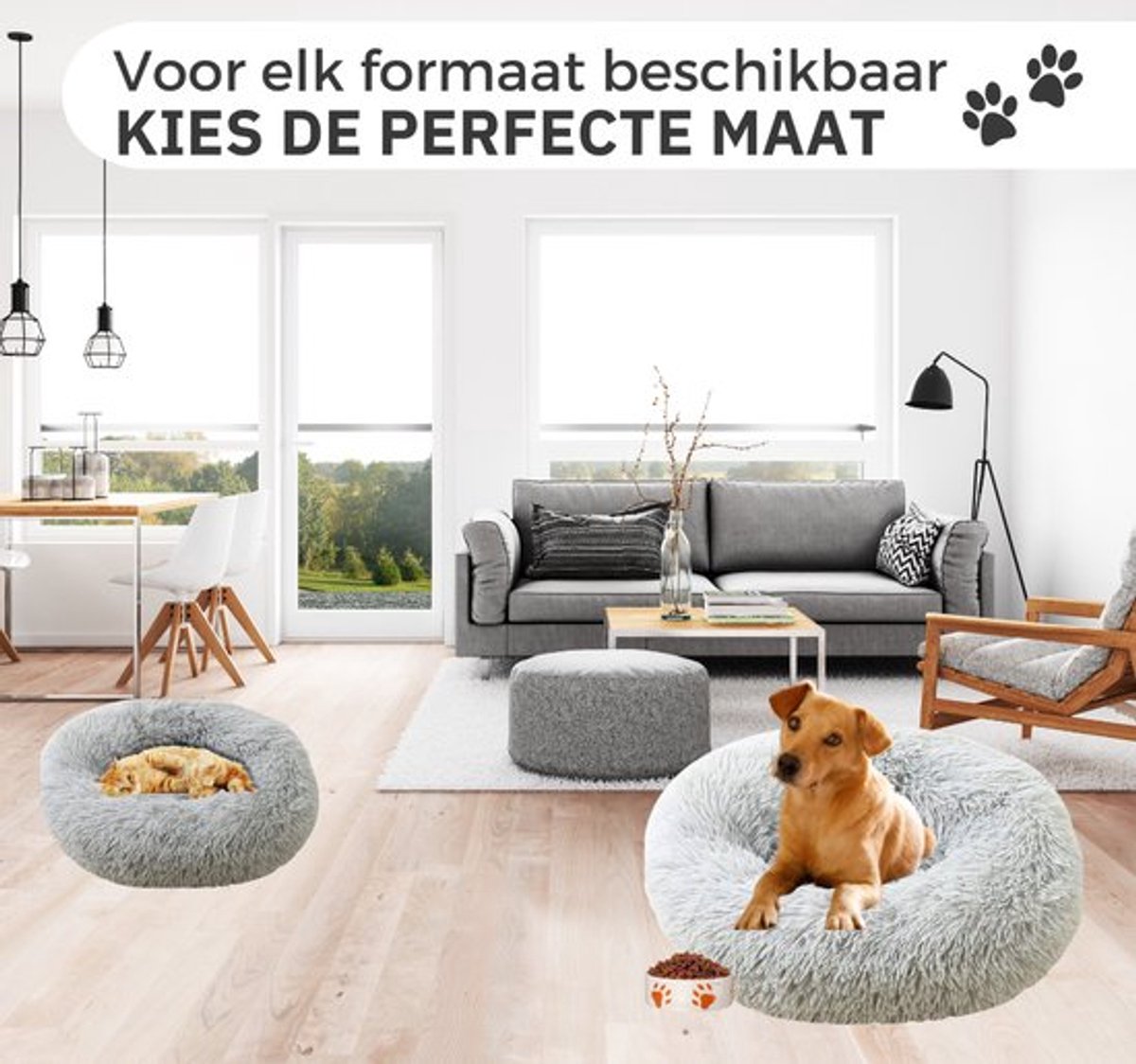 Donut Hondenmand - Kattenmand - Maat M - 60cm (ligvlak van 45cm) - Gemêleerd grijs - Fluffy en Wasbaar thumbnail 2
