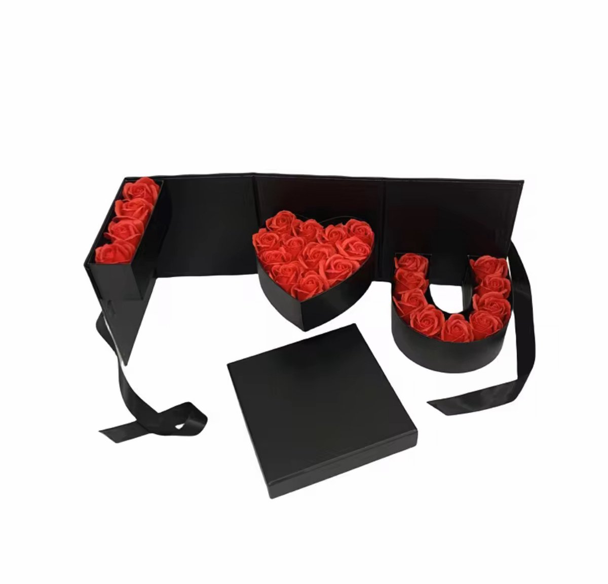 Roterende Luxe Cadeaudoos “I Love You” – 18.4*18.4*19.3 cm - Zwart - Geschenkdoos - Bloemenbak & Sieradendoos in één!