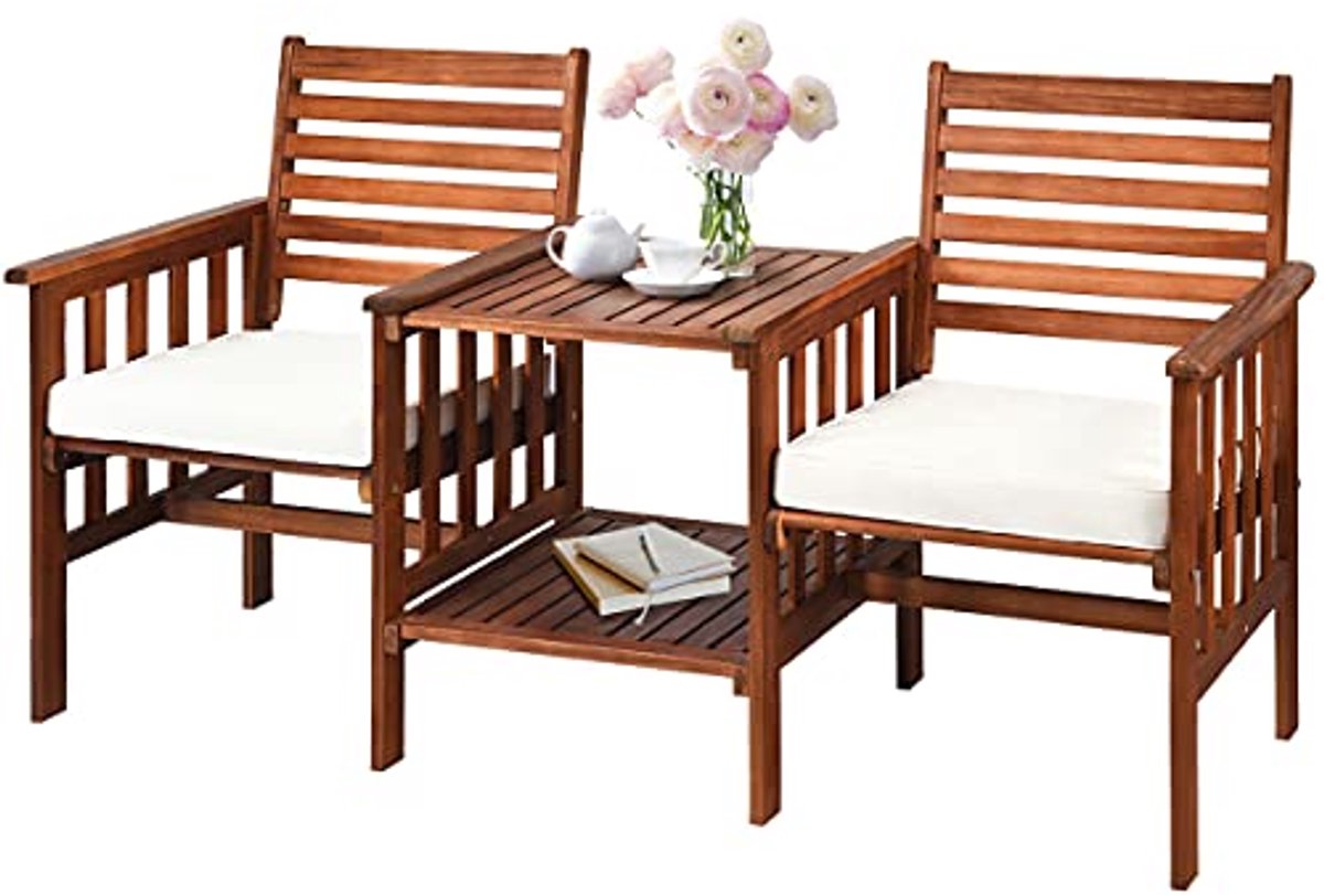 Houten Tuinbank met Tafel en Parasolgat – 2-zits Outdoor Zitgroep
