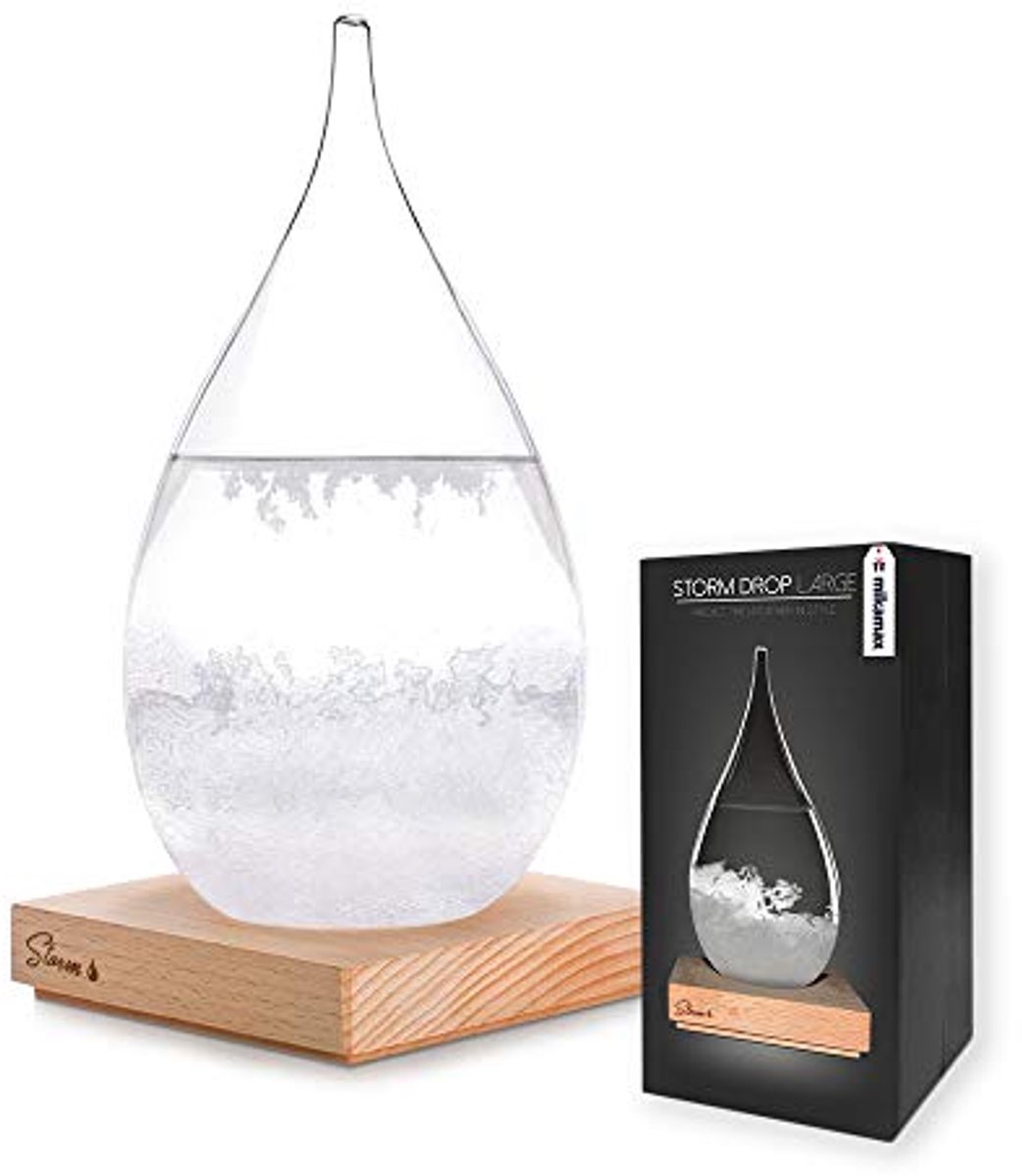 Stormglas met Houten Plateau - Luxe Weervoorspeller - Decoratieve Glazen