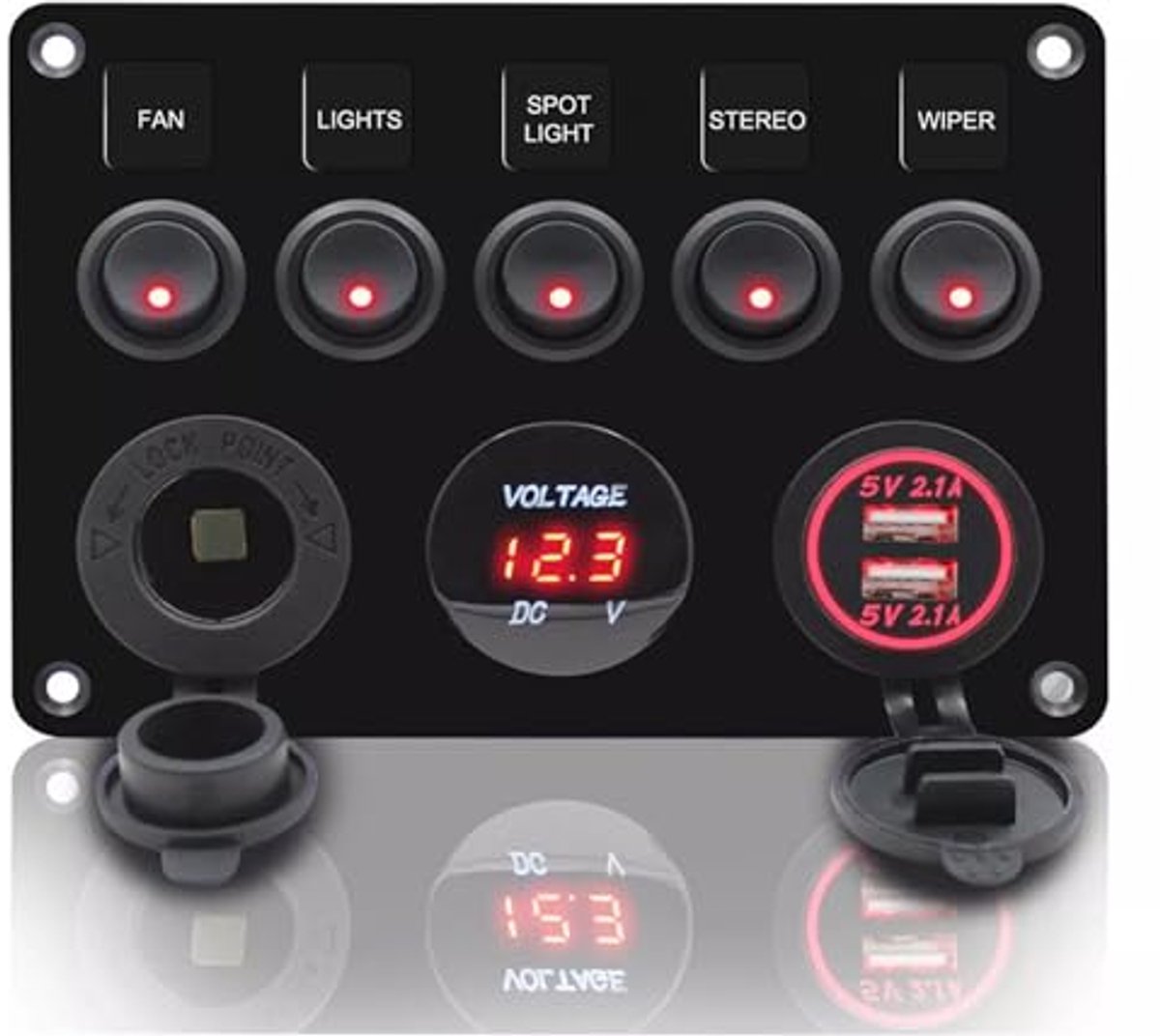 Multifunctioneel schakelpaneel met 5 versnellingen voor voertuigen - IP65 waterdicht, met USB en voltmeter