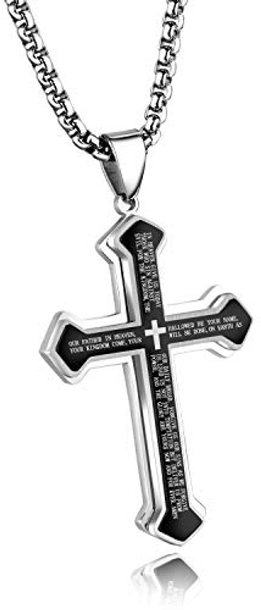 Herenketting met Kruishanger - Roestvrijstalen Cubaanse Halsketting - Zilveren en Gouden Herenaccessoires van 60 cm