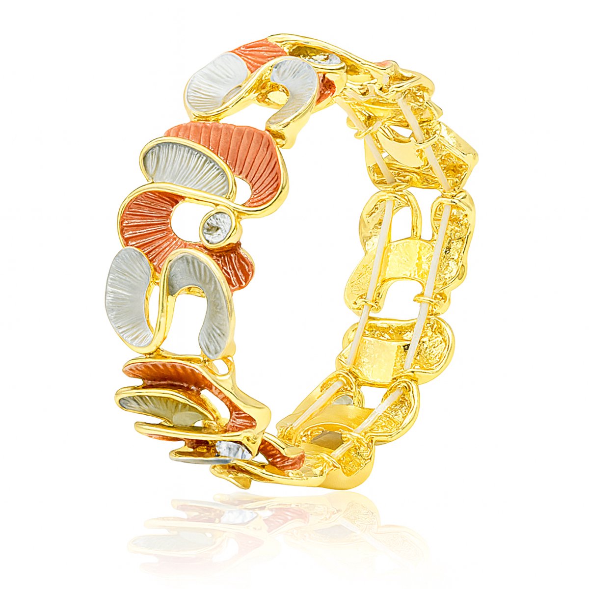 Damesarmband Blad- en Bloemmotief met Ingelegde Stenen – Elastisch Design