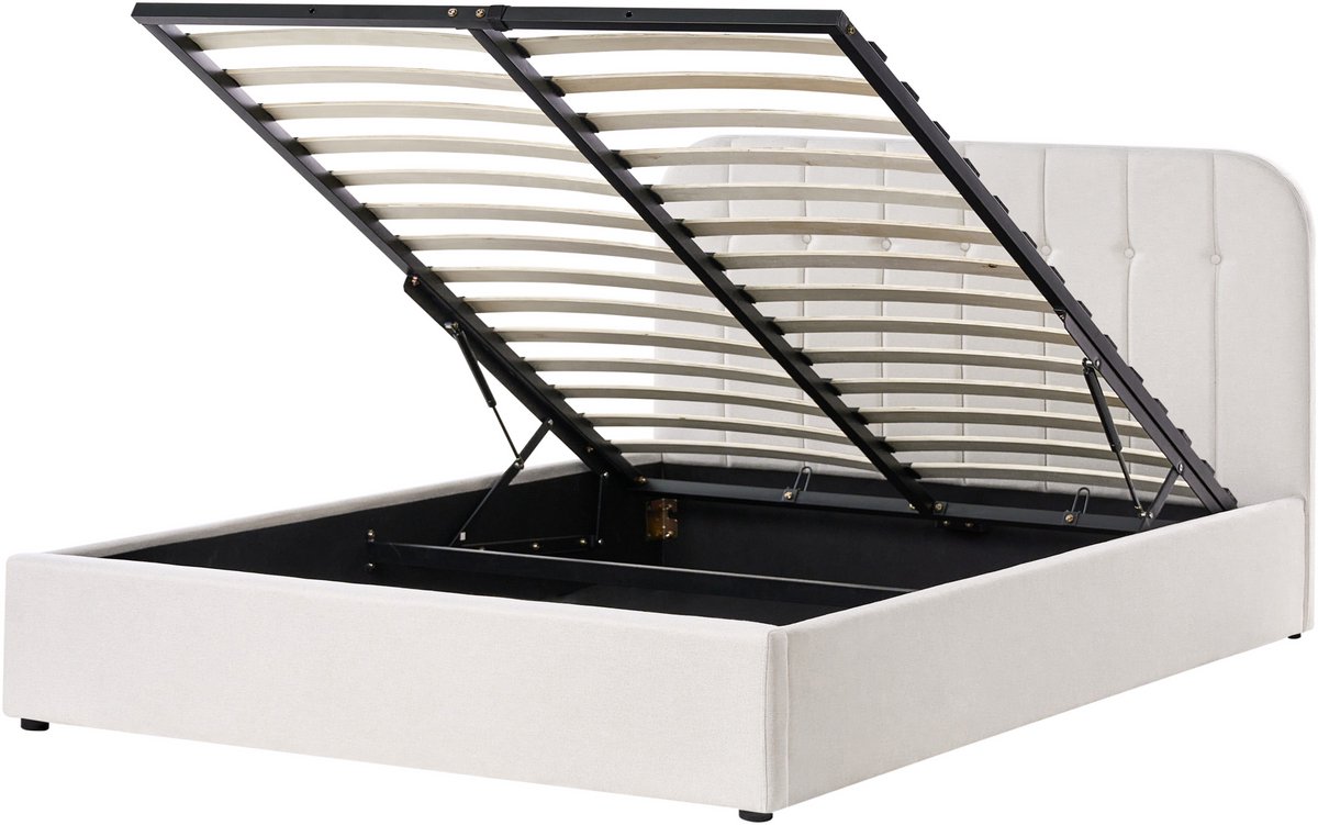 BELIANI CHALLANS - Bed met opbergruimte - Off-white - 160 x 200 cm - Stof