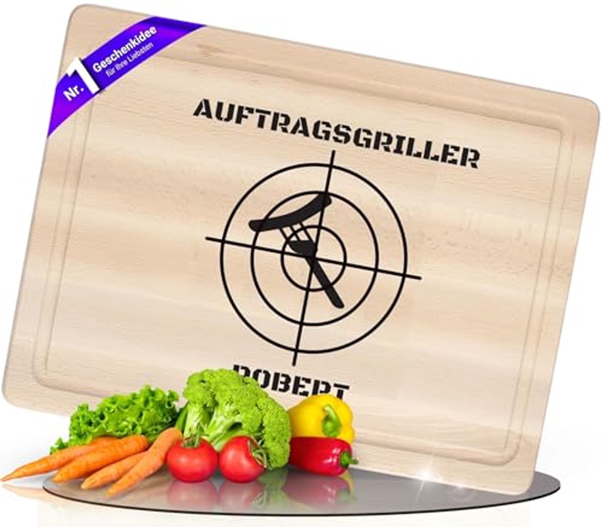 Gepersonaliseerde snijplank van massief beukenhout met sapgoot - 40 x 30 x 1,5 cm