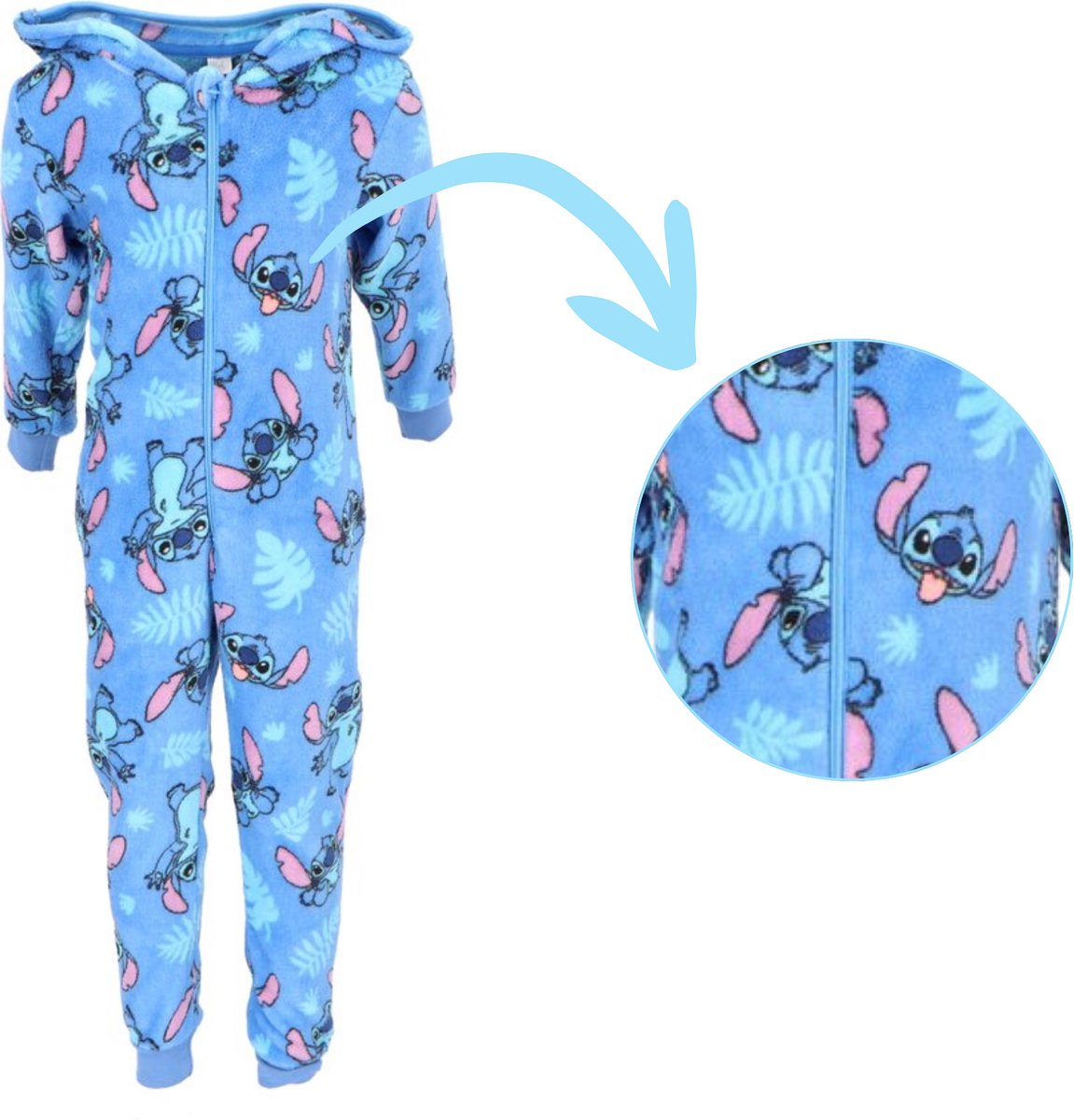 Lilo & Stitch Coral-Fleece Onesie - Maat 98/104- Polyester - Blauw — afbeelding 3