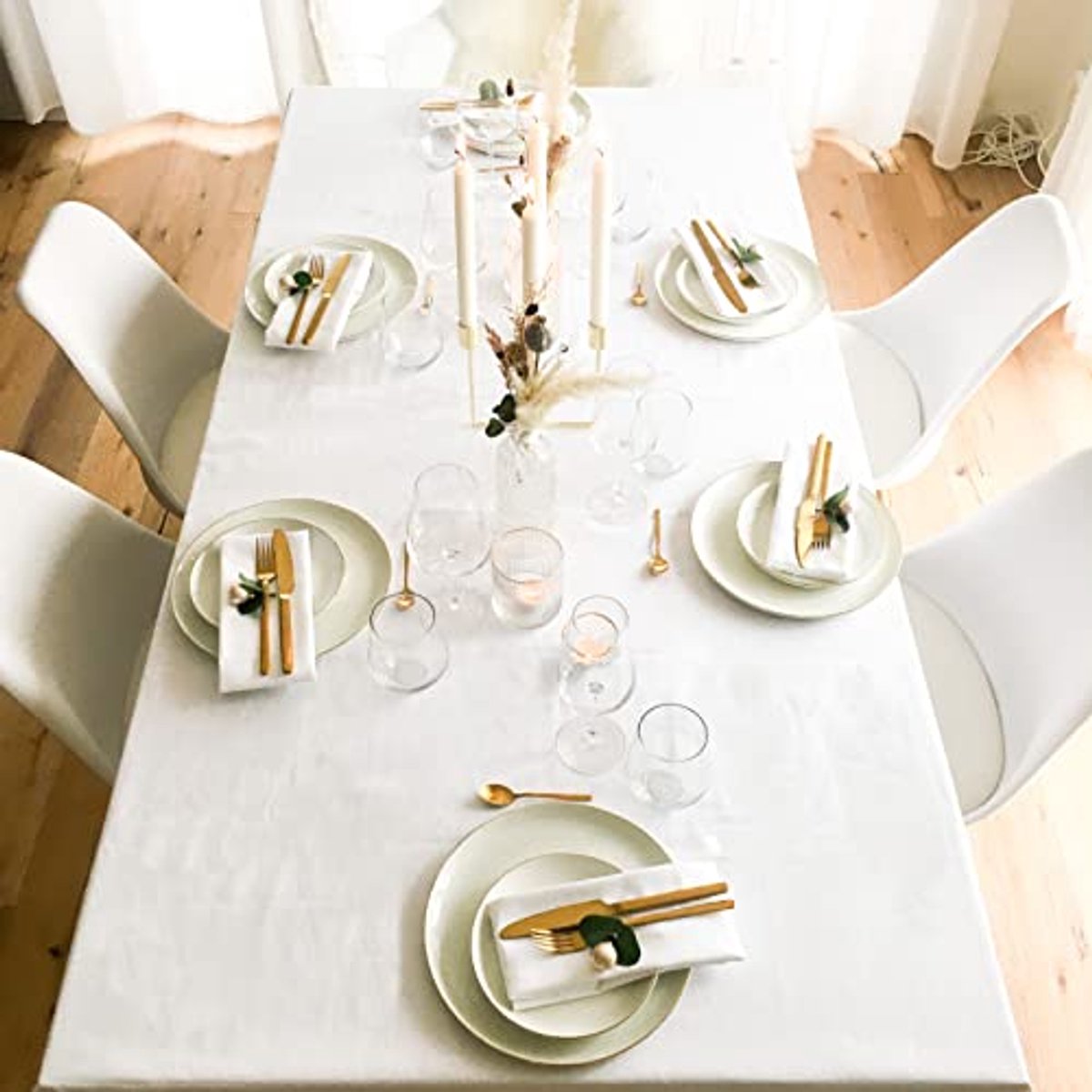 Damast Tafelkleed 130x190 cm - Katoen met Atlasrand - Wit