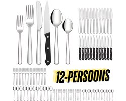 Keukenvriend Bestekset 12 Persoons (72-delig) Zilver | Lepels, Messen, Vorken, Steakmessen & Gebaksvorkjes | Incl. Premium Polish Doek & Luxe Cadeauverpakking | Hoogwaardig Edelstaal - Vaatwasserbestendig - 24 maanden garantie