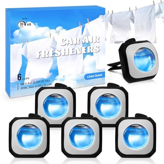 SCENTORINI Auto geur, auto luchtverfrisser clips, autoparfum, nieuwe auto geur, 4 ml x 6 stuks, lavendel, frisse vlasgeur