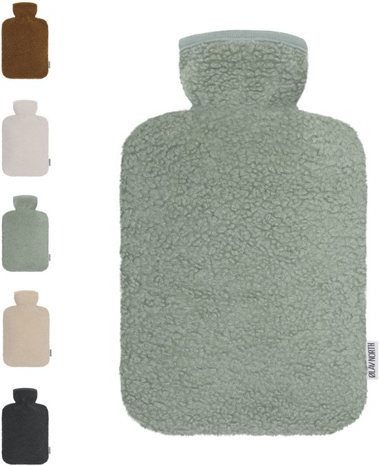 Ølav North – Bouillotte avec housse Teddy - Jusqu'à 6 heures de chaleur - Merveilleusement douce - Bouillotte - 2 litres – Vieux Vert