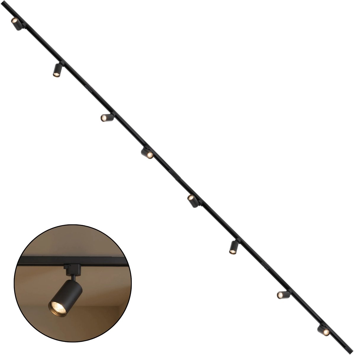 Lighto Railverlichting 500cm - Incl. 8 LED Spots - 1-fase - Plafondlamp - Plafondspots - Railsysteem - Woonkamer / Slaapkamer / Keuken - Zwart