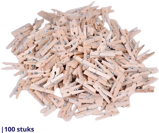 Knaak Mini Wasknijpers - 100 stuks - 2.5 cm - Hout - Houtkleurig