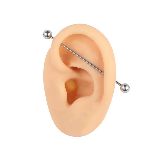 Oor piercing sieraden helix, tragus, staaf met bal en stenen plaat als set in 3/4/5 mm, kleur naar keuze, 316 L chirurgisch staal, kristal