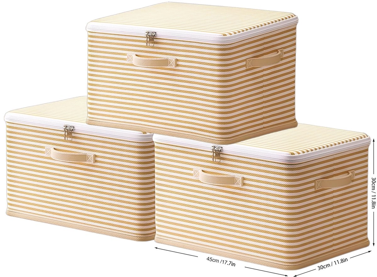 IBETTERTEC - Opbergdoos 45x30x30cm Opvouwbare opbergbox met ritssluiting - 1 stuk/3 stuks - met deksel - 3 handvatten - opbergdoos voor kleding - opvouwbare stoffen box met handvatten) - voor kleding - dekens - voor slaapkamer - kast
