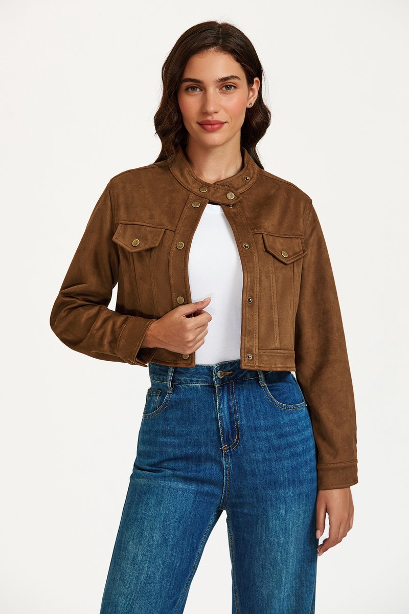 Faux Suede Jasje in Camel