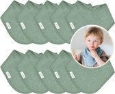 Funnies Bandana Slabbetjes 10 Stuks Stone Green - Set van 10 Zachte Slabbetjes - Kwijldoekjes - Spuugdoekjes - Gemaakt van 100% Katoenen Badstof - Absorberend, Zacht en Makkelijk Wasbaar - Ideaal voor Baby’s bij Voeden, Kwijlen en Spugen