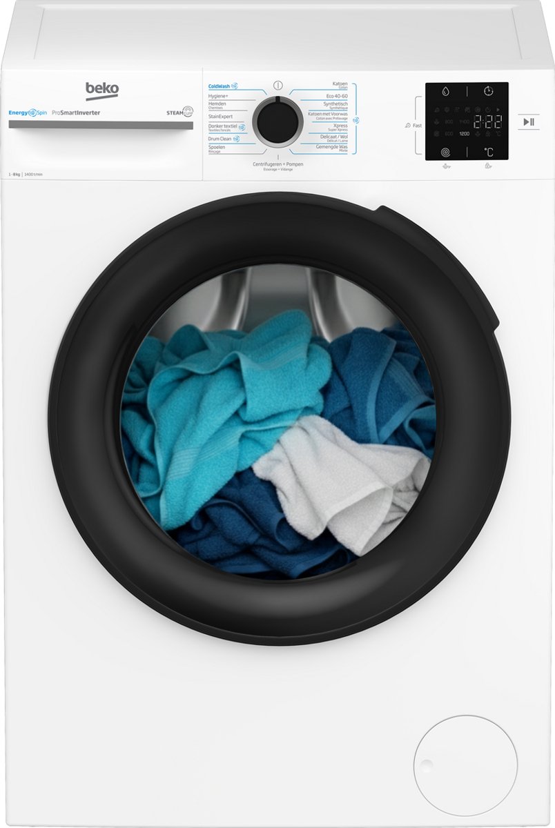 Beko BM3WFT3841W - EnergySpin - 8 kg wasmachine