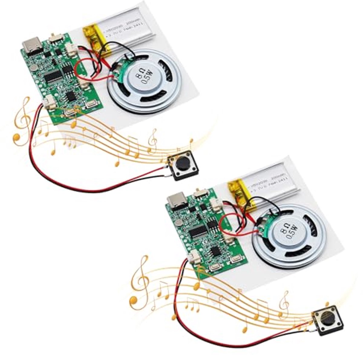 USB audio module Type C voor creatieve projecten - 2 stuks MP3 geluidsmodule met oplaadbare batterij