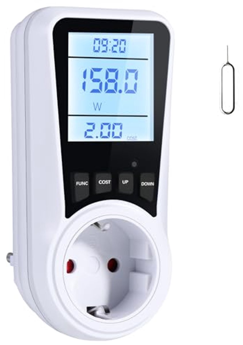 Meetinstrument voor stroomverbruik - LCD stroommeter 16 A/3680 W met 7 bewakingsmodi en overbelastingsbeveiliging