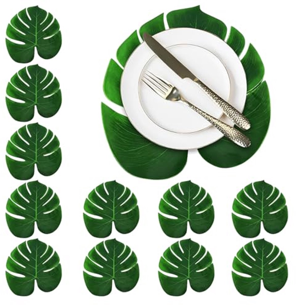 Hittebestendige Placemats voor Eettafel - Set van 12 Stuks met Monstera Blad Design