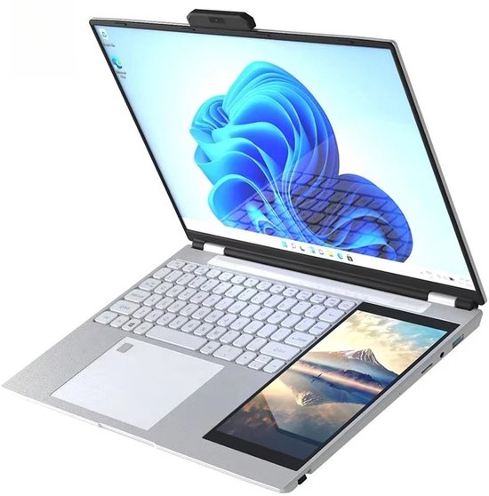 Laptop 15.6” + 7” Touchscreen – Intel N100 – 16GB DDR4 – 1TB SSD – Windows 11 Pro – Stylus Pen – Dual Screen – Zilver