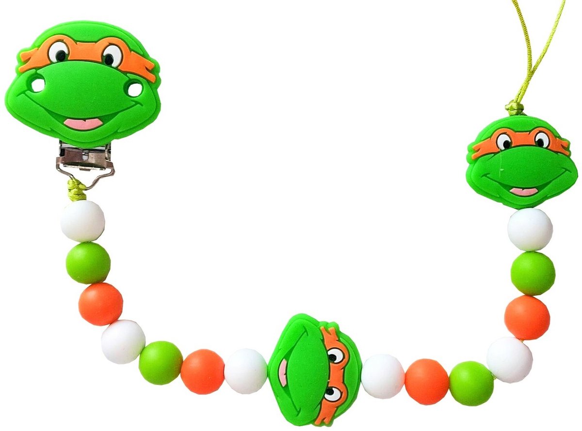 Fopspeenkoord “Ninja Turtle” – Handgemaakte Siliconen Speenclip met Dubbele Draad