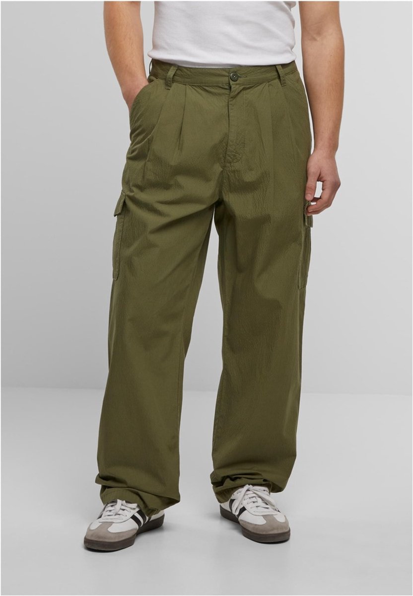 Urban Classics Wide Pleated Cargobroek Taille 30 inch Olijfgroen
