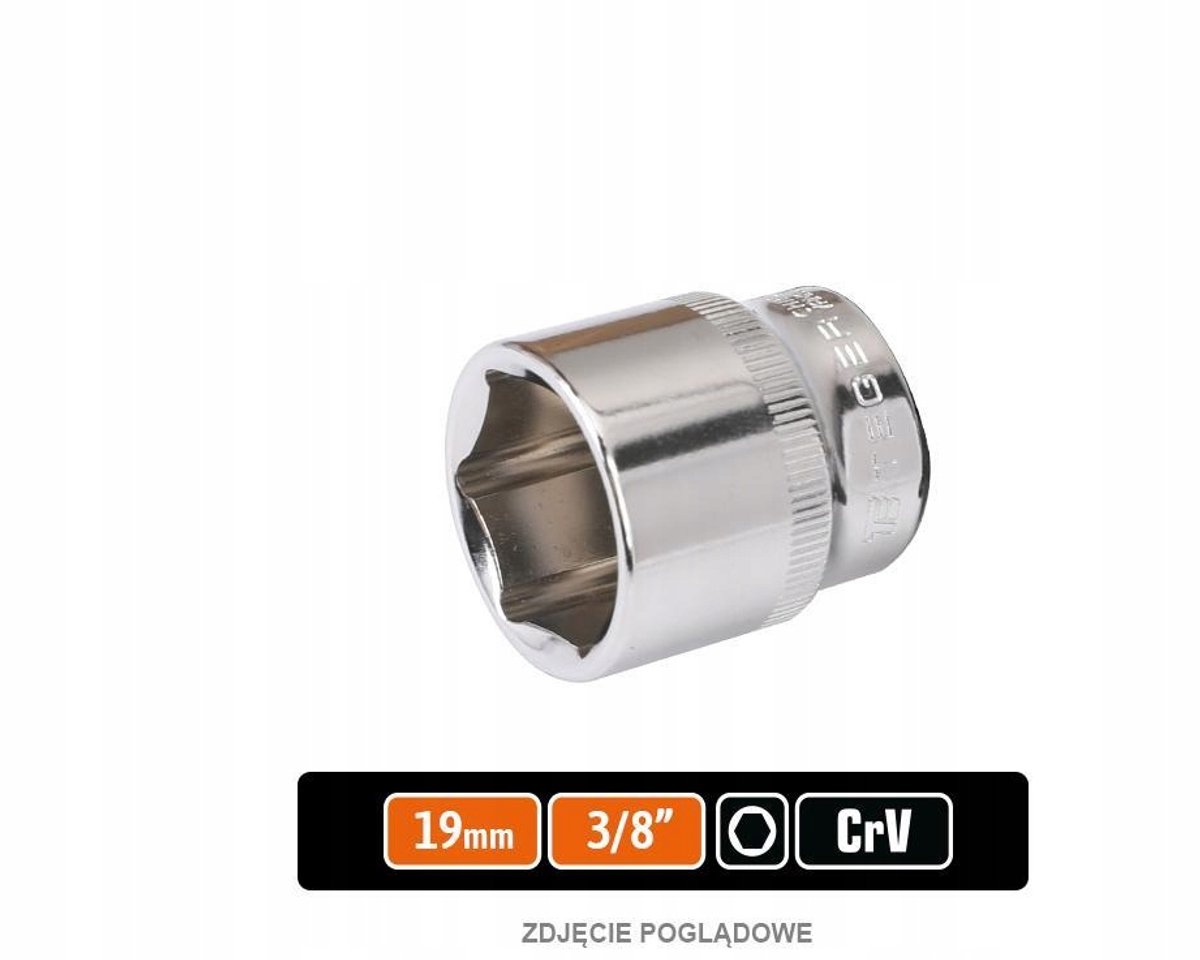 Dopsleutel 3/8" 19 mm zeskant CRV staal