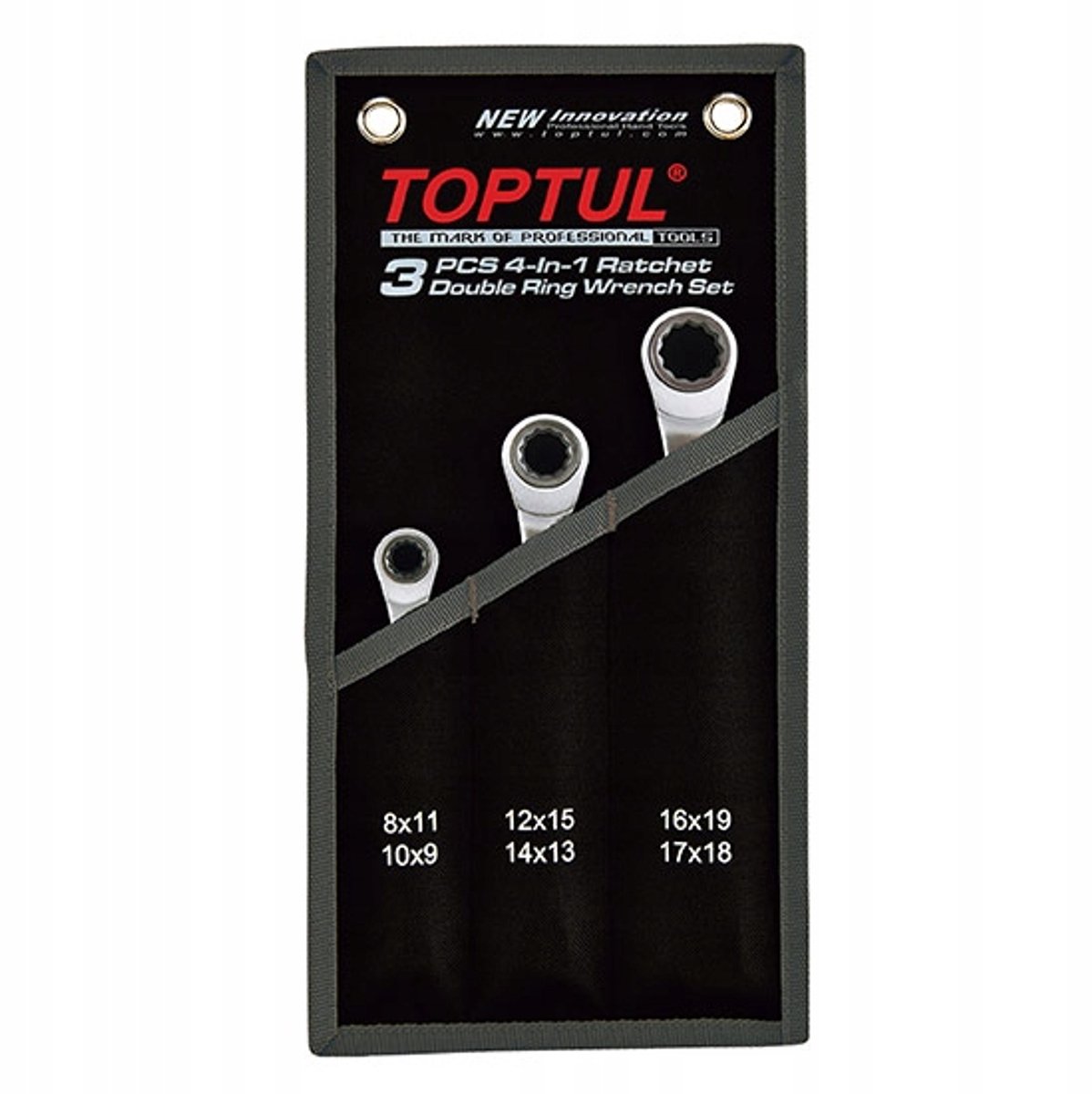 Toptul Dubbel Ringratel Sleutelset 8-18mm 3 Delig