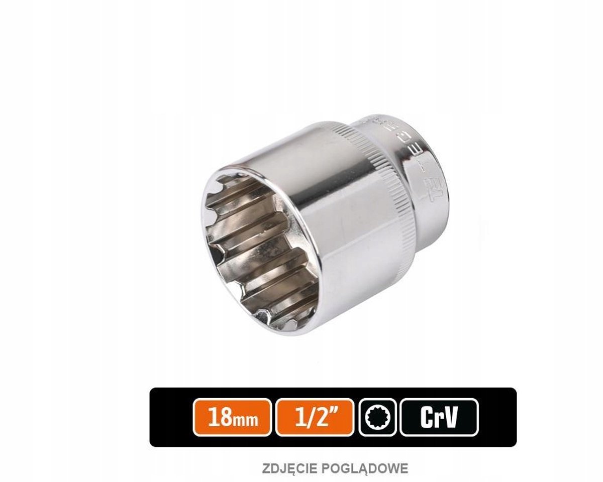 Dopsleutel 1/2" SPLINE 18 mm CRV Teger