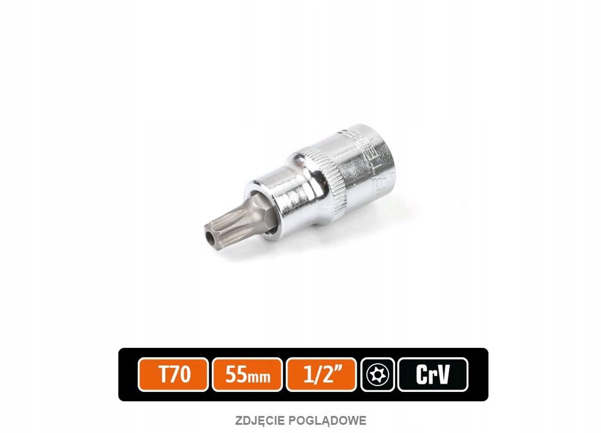 Dopsleutel Torx T70 1/2" 55mm met gat CrV