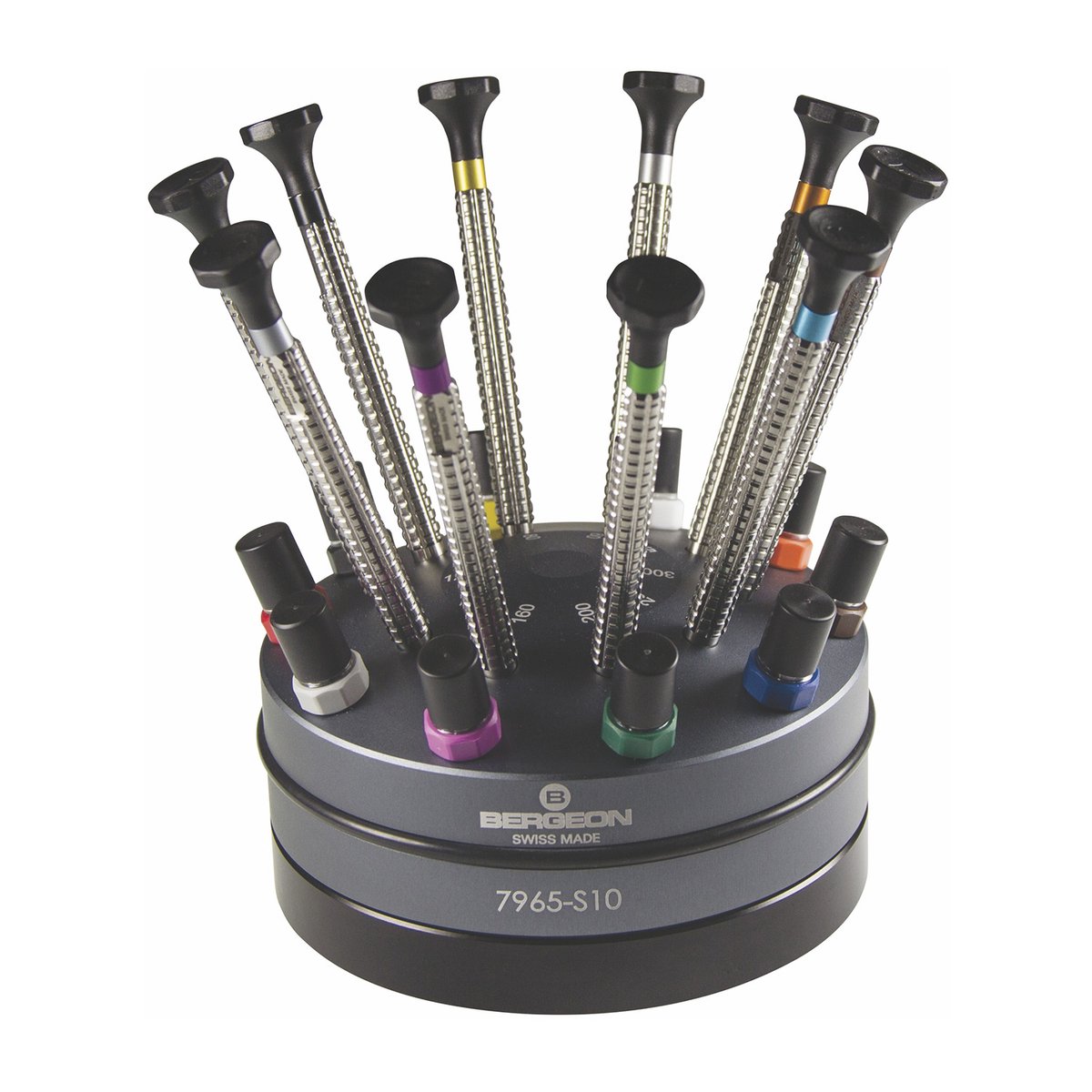 7965-S10 Schroevendraaierassortiment voor dynamometrische trommel, 10 stuks, op draaibare basis, Bergeon