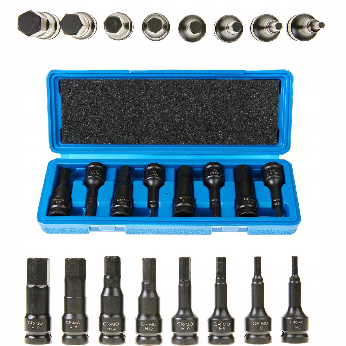 Slagmoersleutel Bits Set H5-H19 1/2" 8 Delig