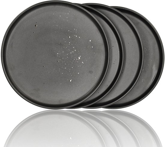 Dinerborden Set van 4 – Mat Zwarte Borden 26,3 cm Keramiek – Ronde Diner Borden met Opstaande Rand – Servies voor Horeca, Restaurants en Kersttafel