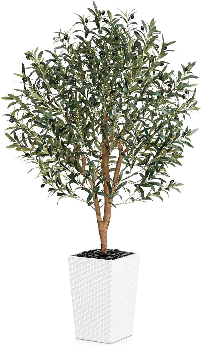 Provento Kunstmatige olijfboom 150 cm met witte pot voor binnen en buiten gebruik Groen