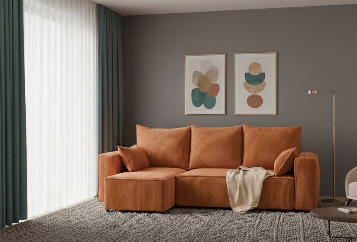 Hoekbank met Slaapfunctie 246x145 cm - 246x145 cm - cm – Luxe L-vormige 3-Zits - Medahomes