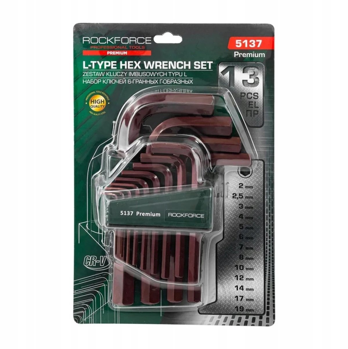 Rockforce Inbussleutelset L-vormig 2-19 mm, 13-delig