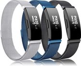 YONO Fitbit Inspire Bandjes - HR - 2 - Milanees - Zilver Blauw en Zwart - Small