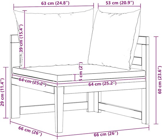 vidaXL Canapé d'angle - Canapés d'angle - Canapé de terrasse - Canapés de terrasse - Canapé d'angle avec coussins blanc crème Bois d'acacia massif