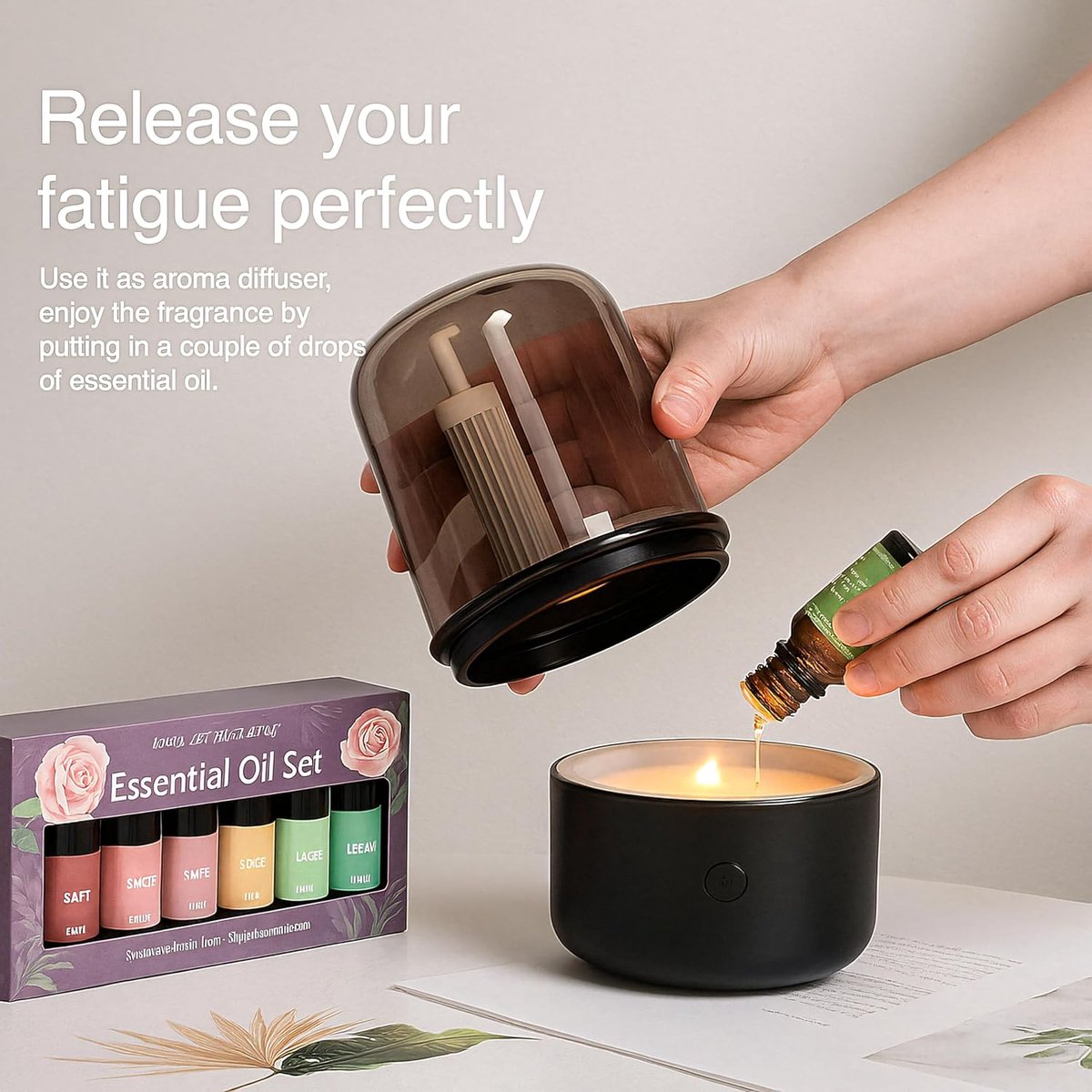 Diffuser & Luchtbevochtiger Aromatherapie met Kaarslamp – Essentiële Olie Diffuser 120 ml — cadeau in Wonen & Interieur - foto 5