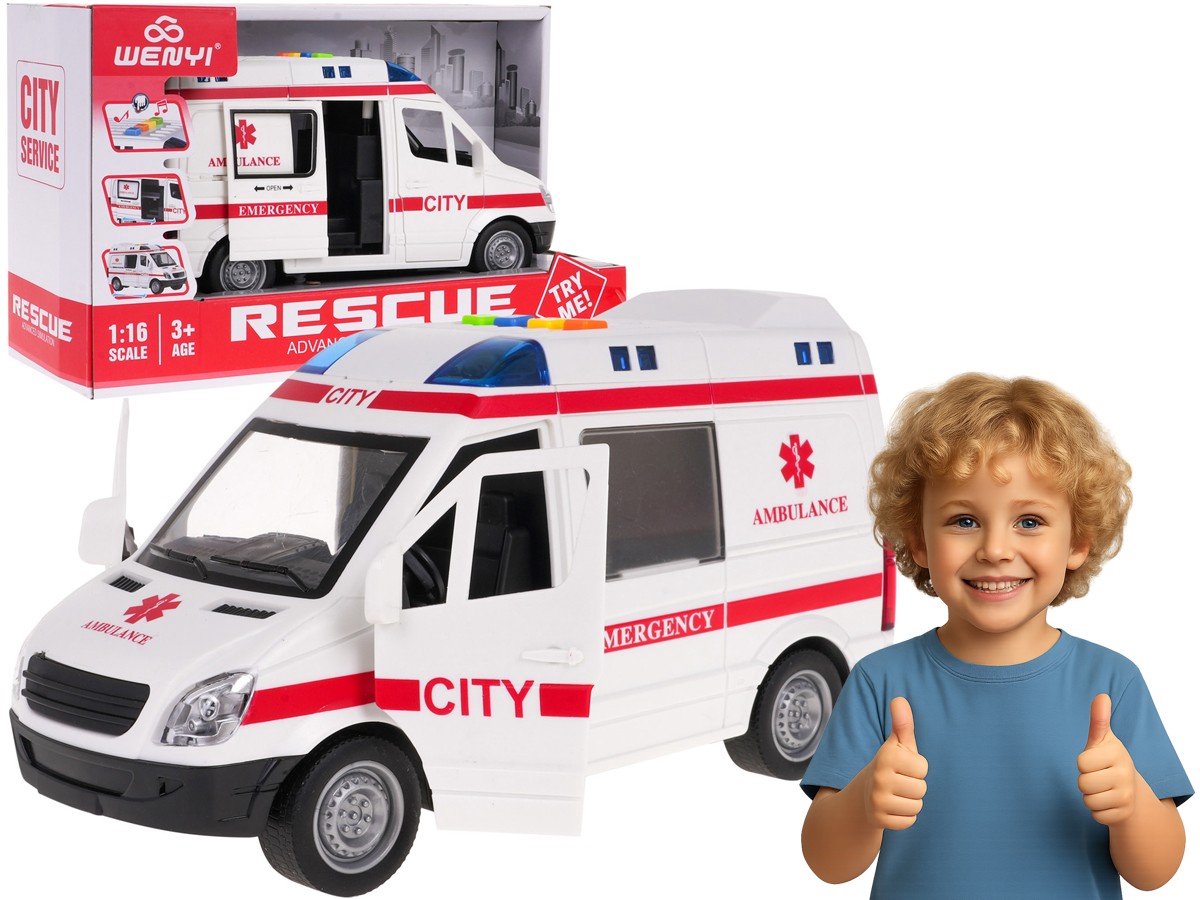 Ambulance Speelgoedauto met Geluid en Licht, 1:16 Schaal