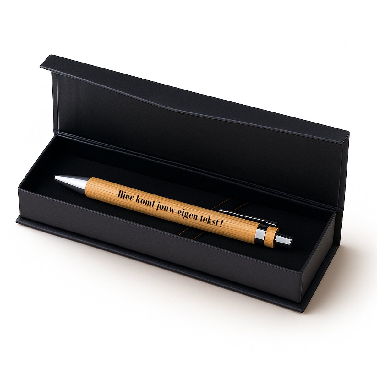 Bamboe balpen (met naam) in luxe giftbox - Lasergegraveerd - Hout - (blauwe inkt)